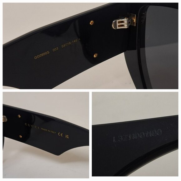 Gucci Women's Sunglasses Black Grey Gold GG Logo Oversized GG0956S 003 54-19-145 - Picture 5 of 16
